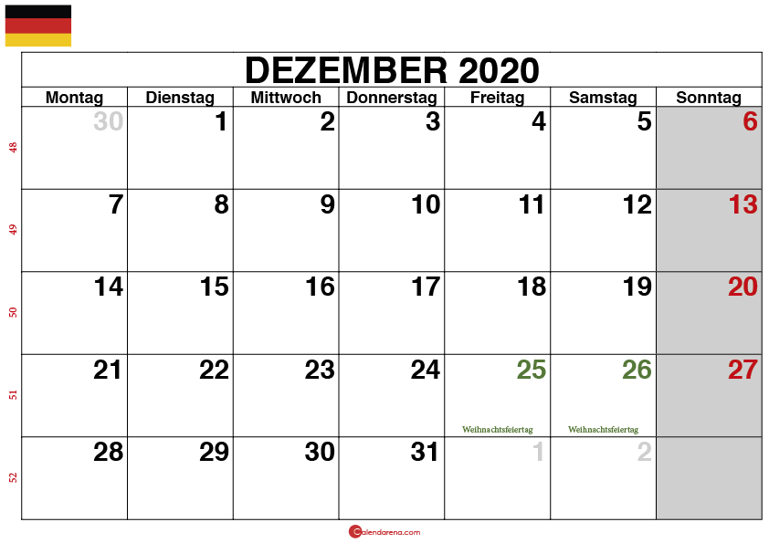 Kalender Dezember 2020 Vorlage 1
