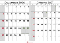 Kalender dezember 2020 januar 2021 querformat