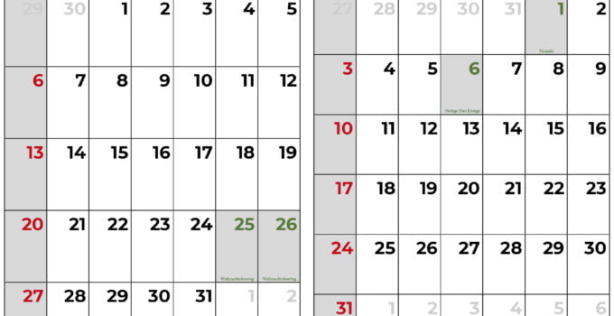 Kalender dezember 2020 januar 2021 querformat