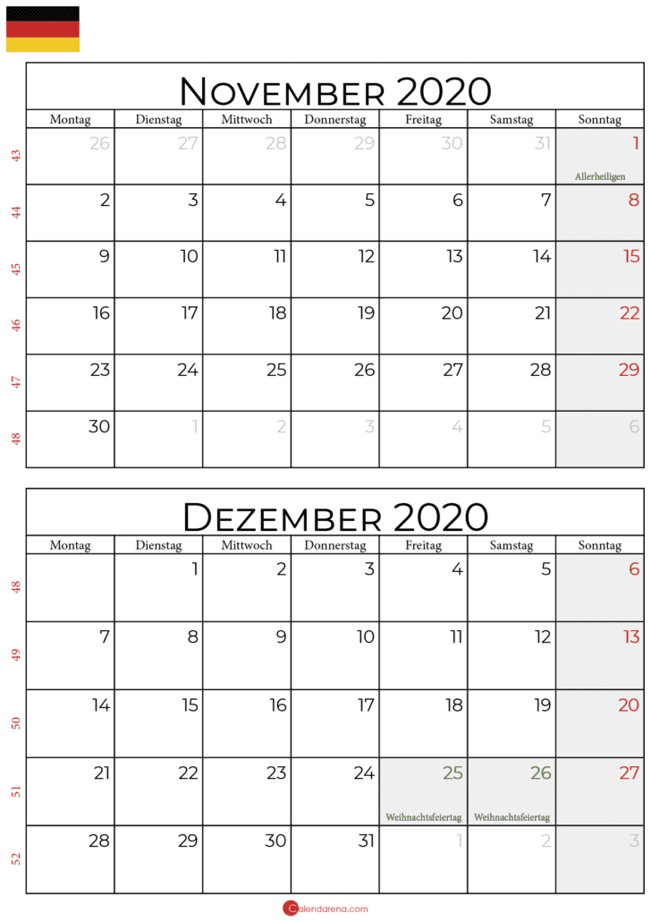 Kalender november dezember 2020 hochformat