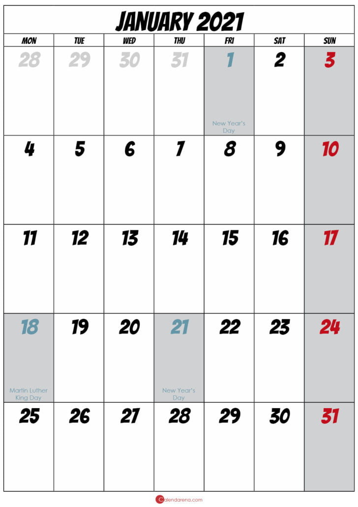 blank january 2021 calendar