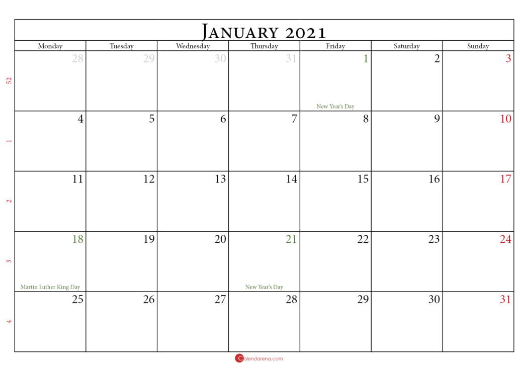 calendar january 2021