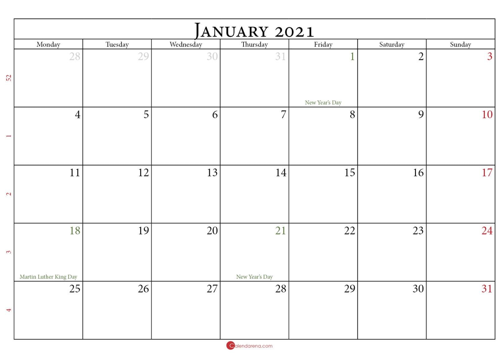 Blank January 2021 Calendar Download Printable January 2021 Calendar