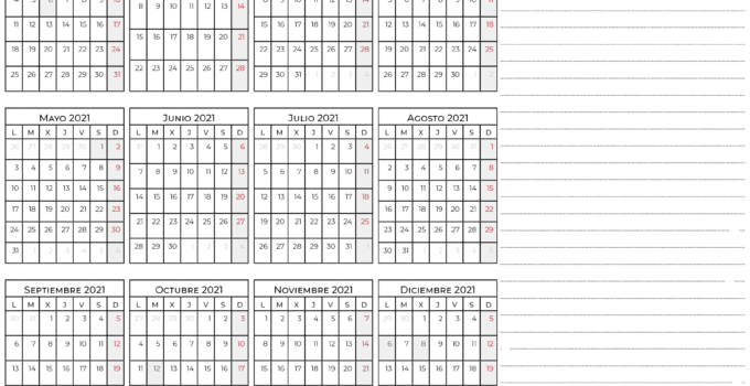 calendario con notas 2021