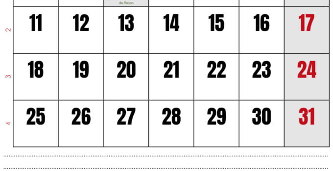 calendario enero 2021 con notas