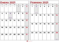 calendario enero y febrero 2021