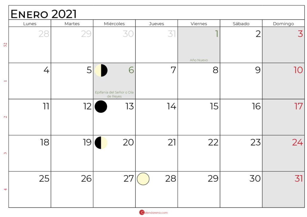 calendario lunar enero 2021
