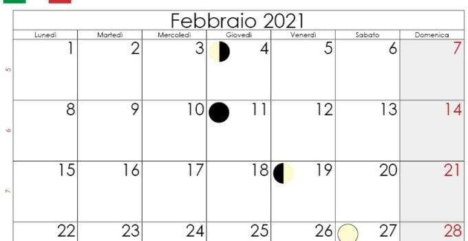 calendario lunare febbraio 2021