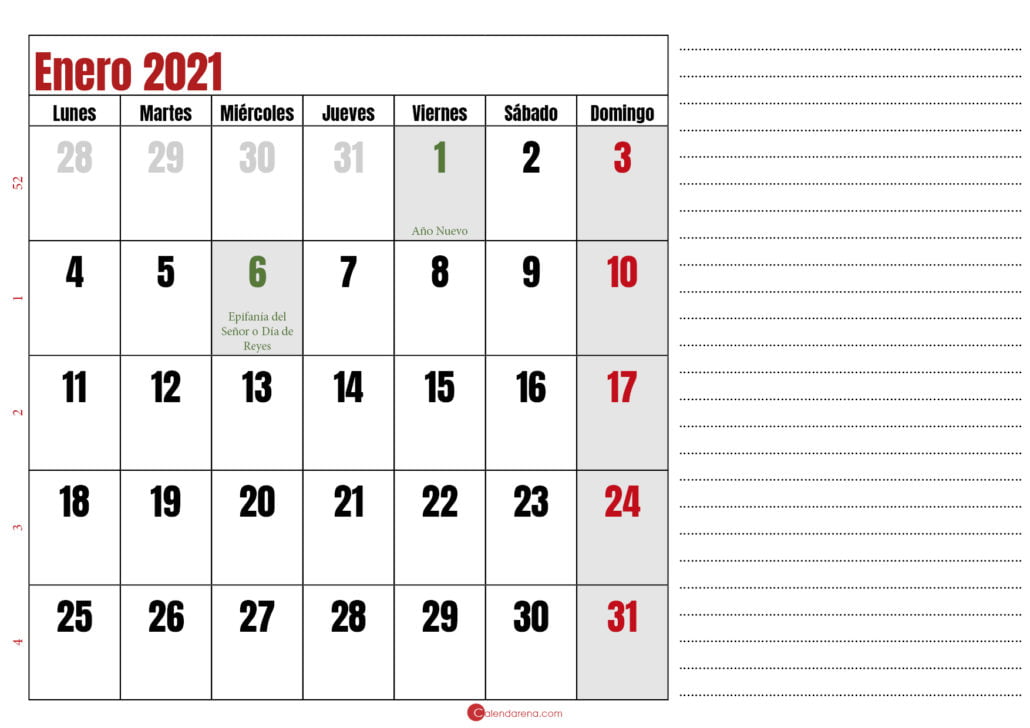 calendario notas enero 2021