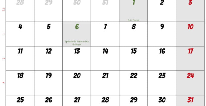 Calendario enero 2021 España