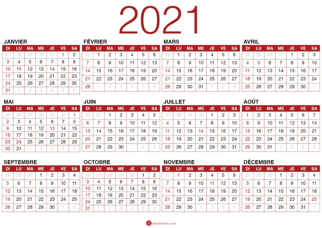calendrier 2021 à imprimer