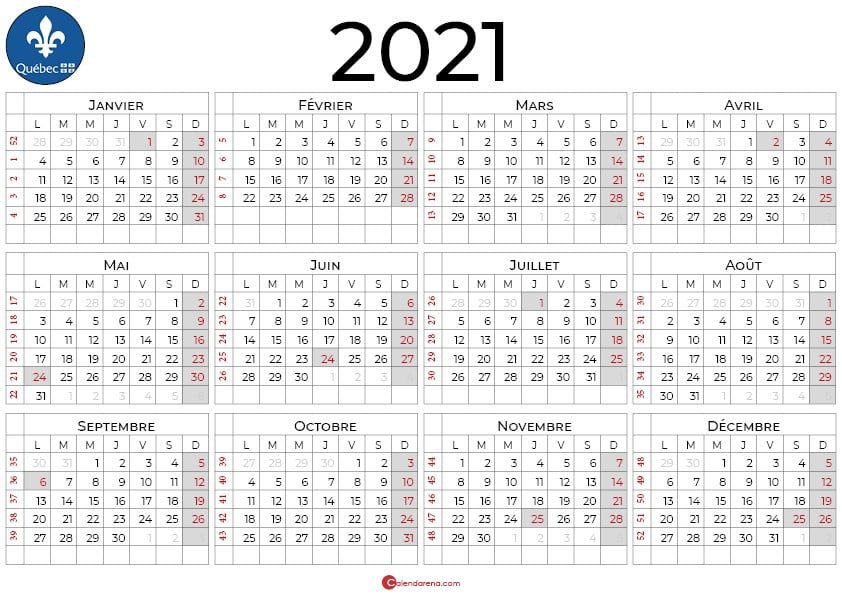 calendrier 2021 à imprimer quebec