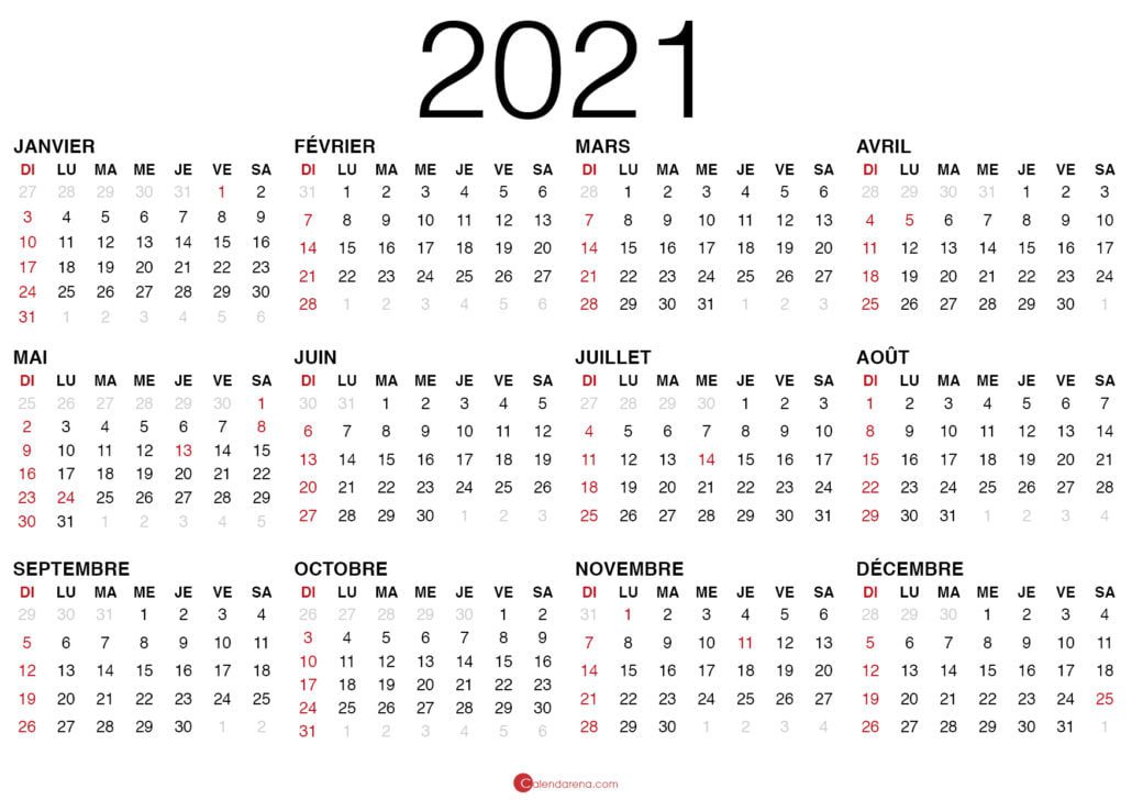 calendrier 2021 vierge à imprimer