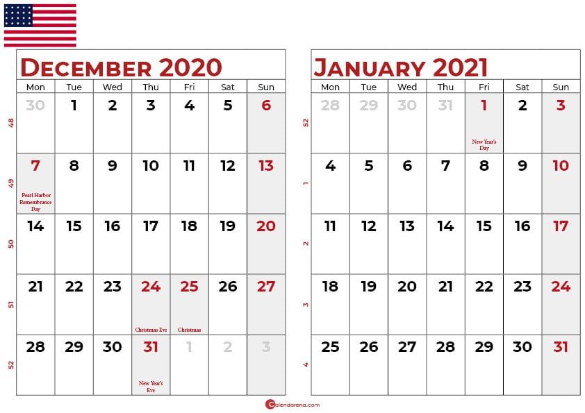 december 2020 january 2021 calendar