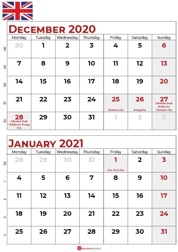 december 2020 january 2021 calendar UK_2