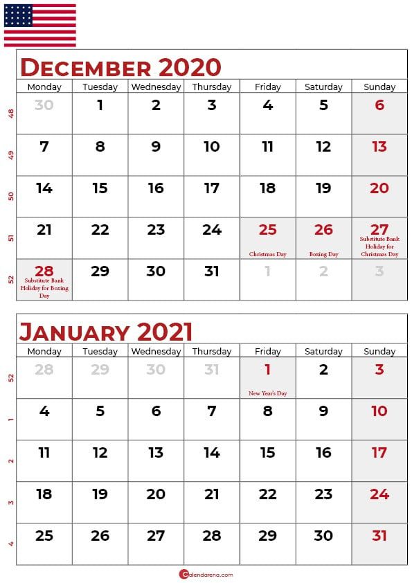 december 2020 january 2021 calendar_usa