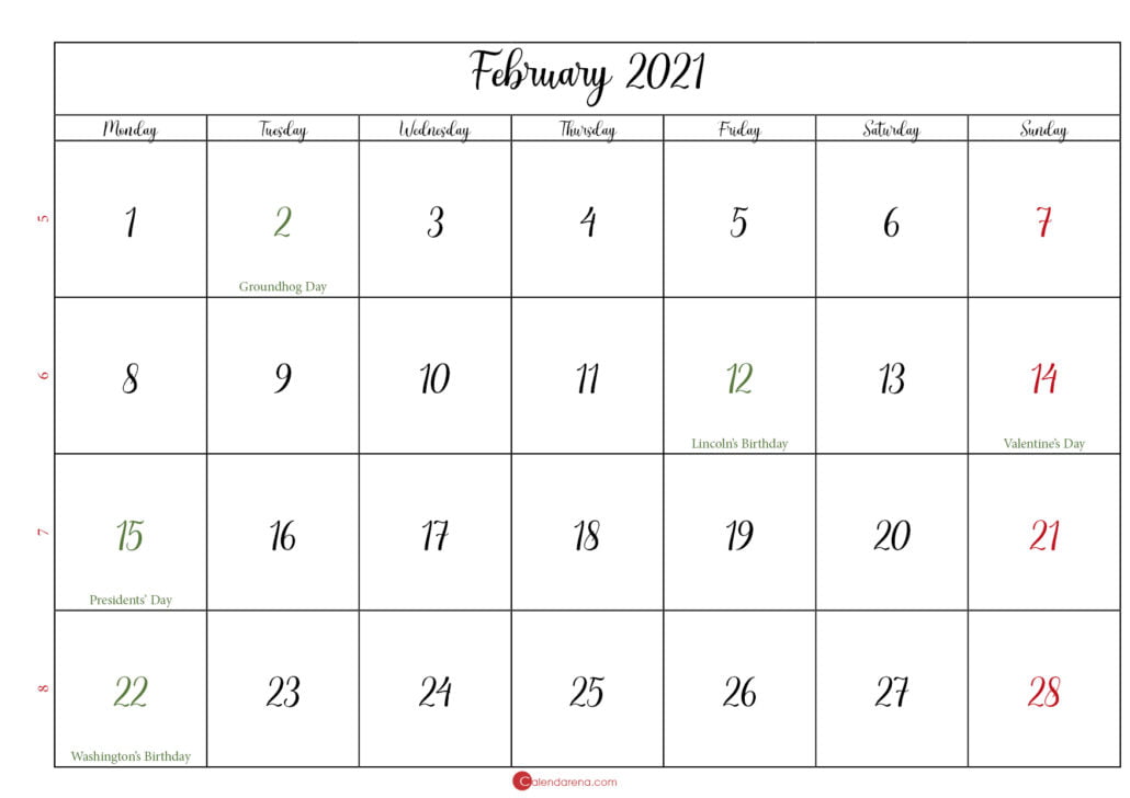 february 2021 calendar printable