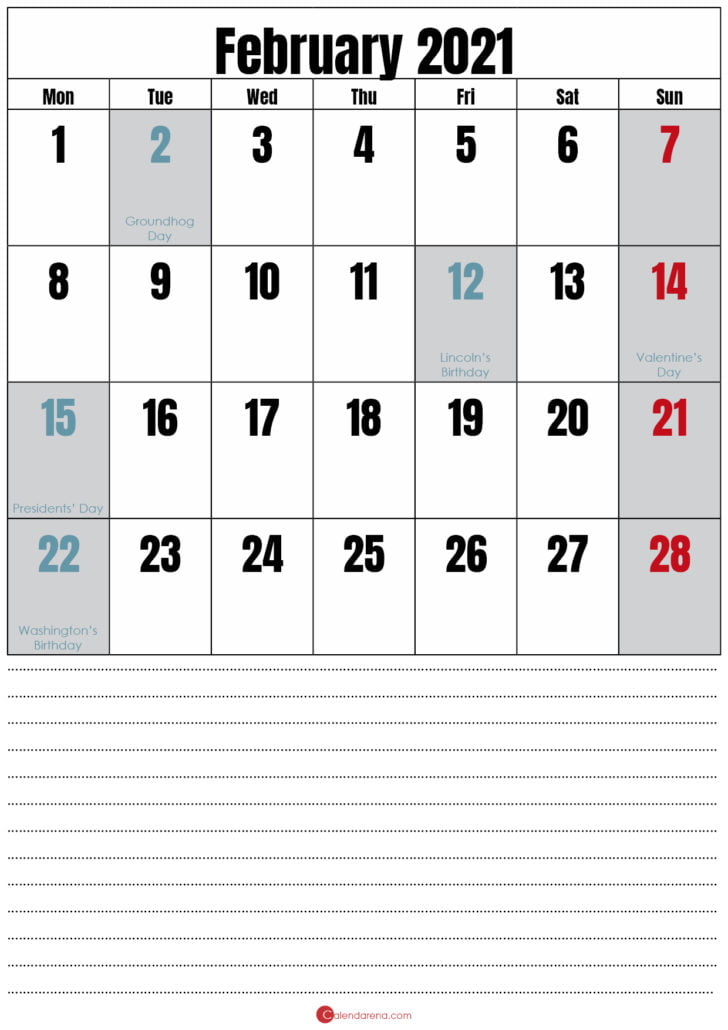 free printable calendar february 2021