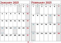 calendar 2021 january and february