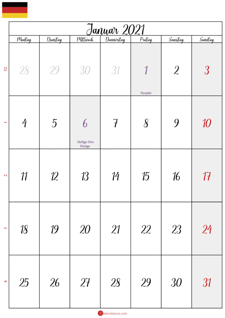 januar 2021 kalender