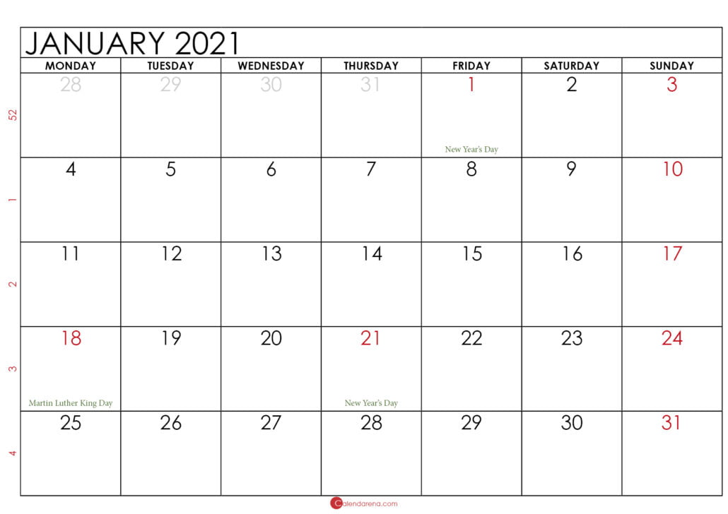 january calendar 2021