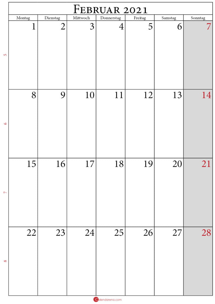 kalender 2021 februar Hochformat