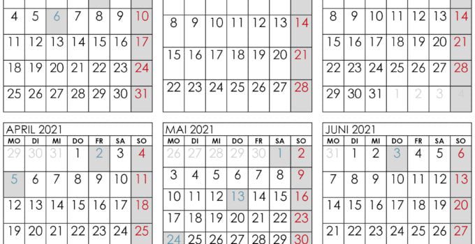 kalender 2021 januar bis juni