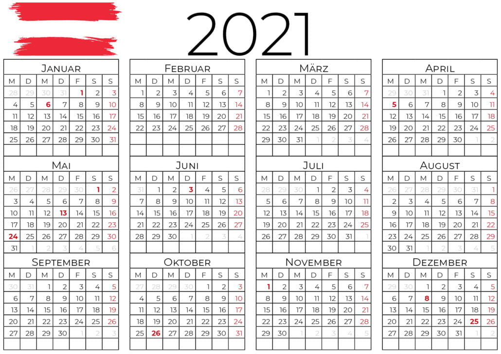 kalender 2021 österreich 2