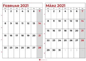 kalender februar märz 2021