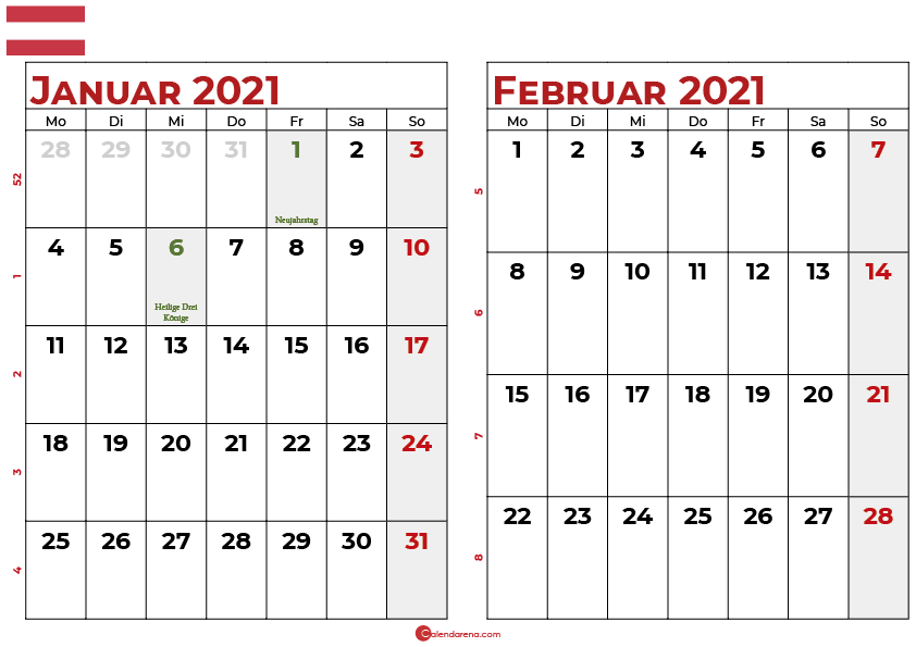 kalender januar februar 2021 -AT