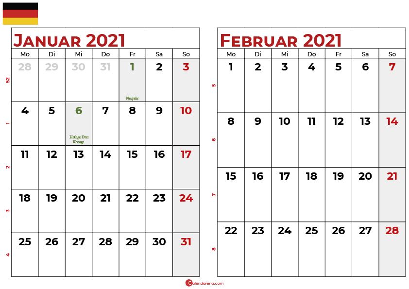 kalender januar februar 2021 -DE