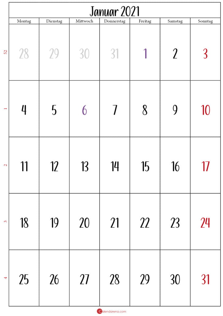 monat januar 2021 kalender