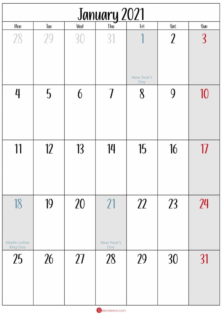 printable calendar january 2021