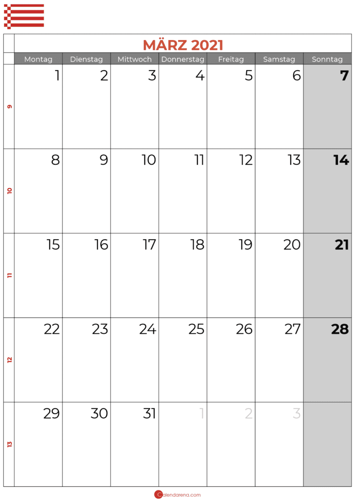 2021 März kalender bremen