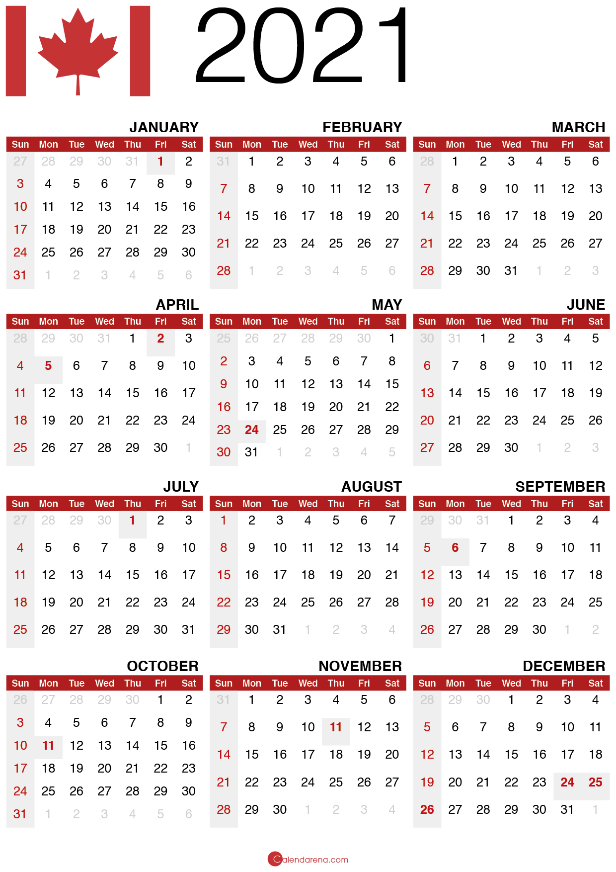 Download free 🇨🇦 2021 calendar canada 🇨🇦 - Calendarena