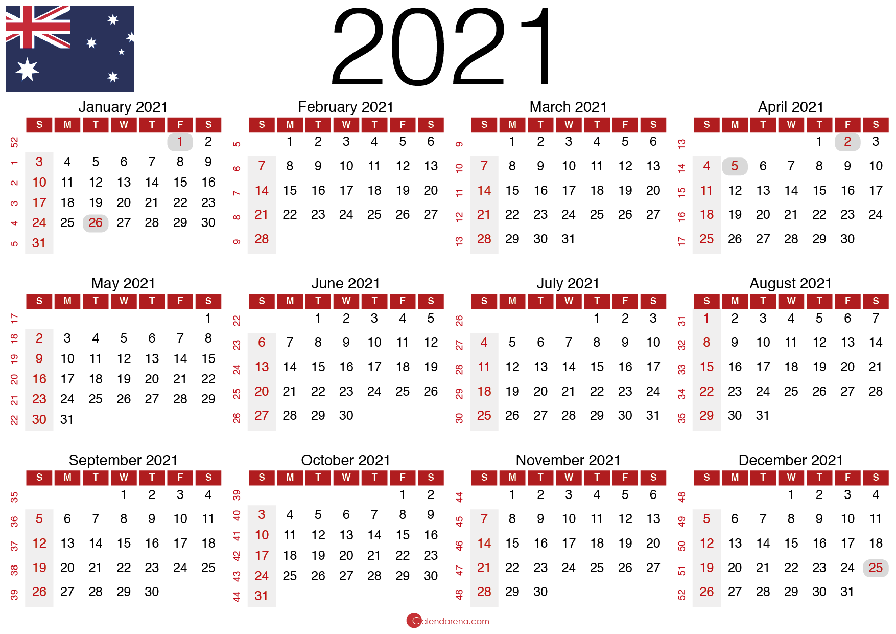 Download Free 2021 calendar Australia 🇦🇺