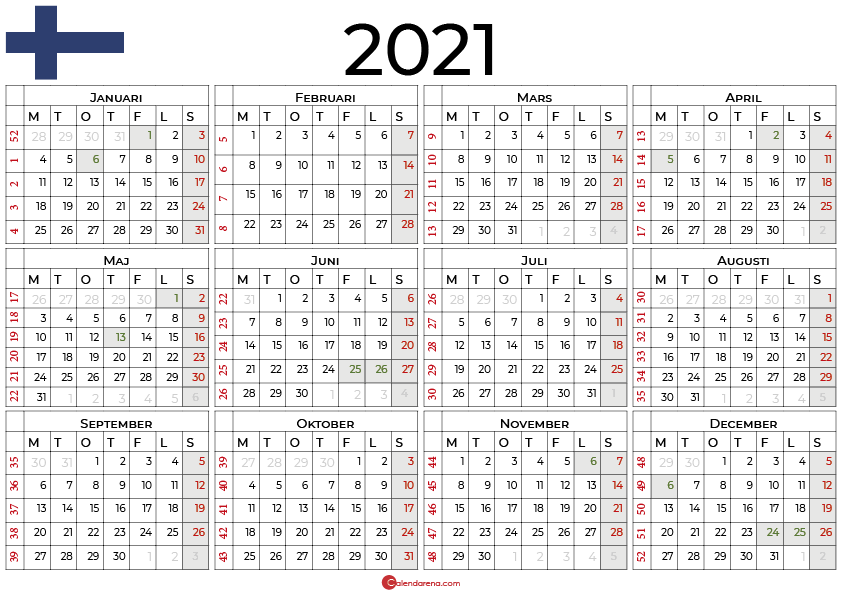Årskalendrar 2021 med helgdagar Finland2