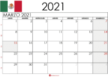 Calendario Marzo 2021 Mexico