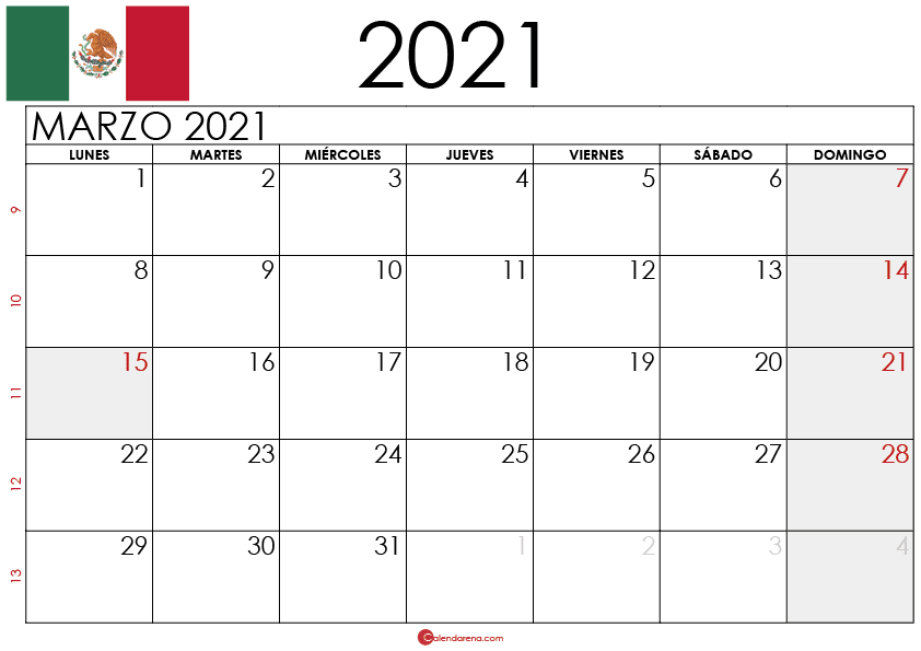 Calendario Marzo 2021 Mexico