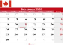 Canada november 2020 calendar landscape