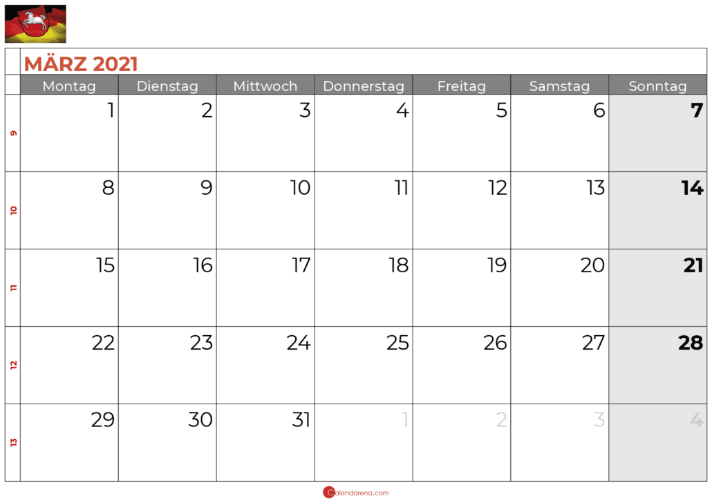 Kalender März 2021 Niedersachsen