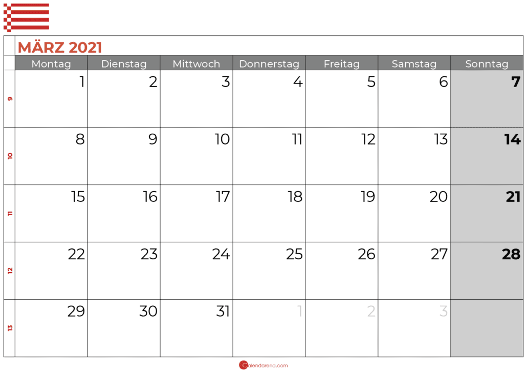 Kalender März 2021 bremen