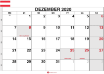 Kalender Österreich Dezember 2020 zum ausdrucken