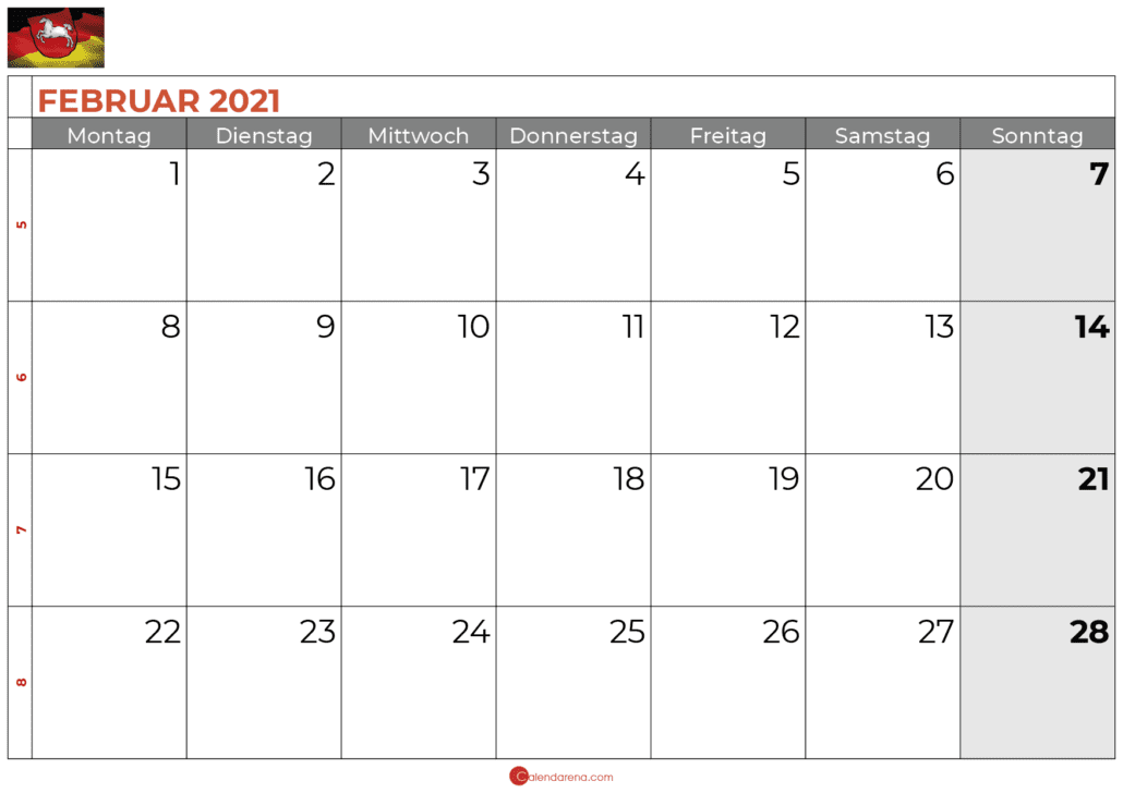 Kalender februar 2021 Niedersachsen