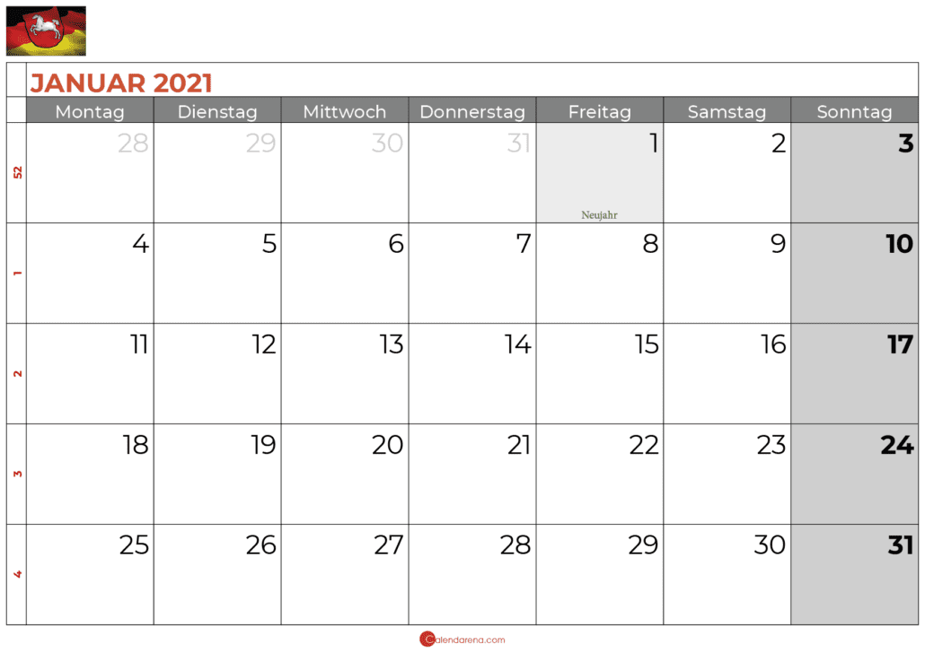 Kalender januar 2021 Niedersachsen