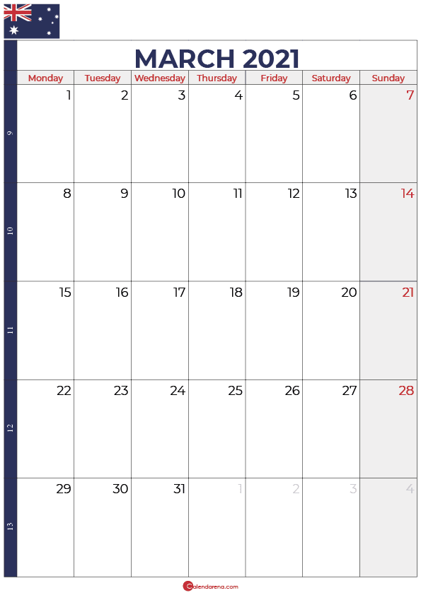 calendar march 2021 australia