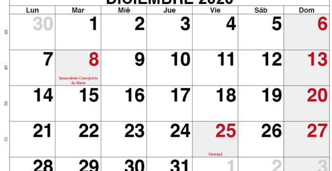 calendario diciembre 2020 Argentina2