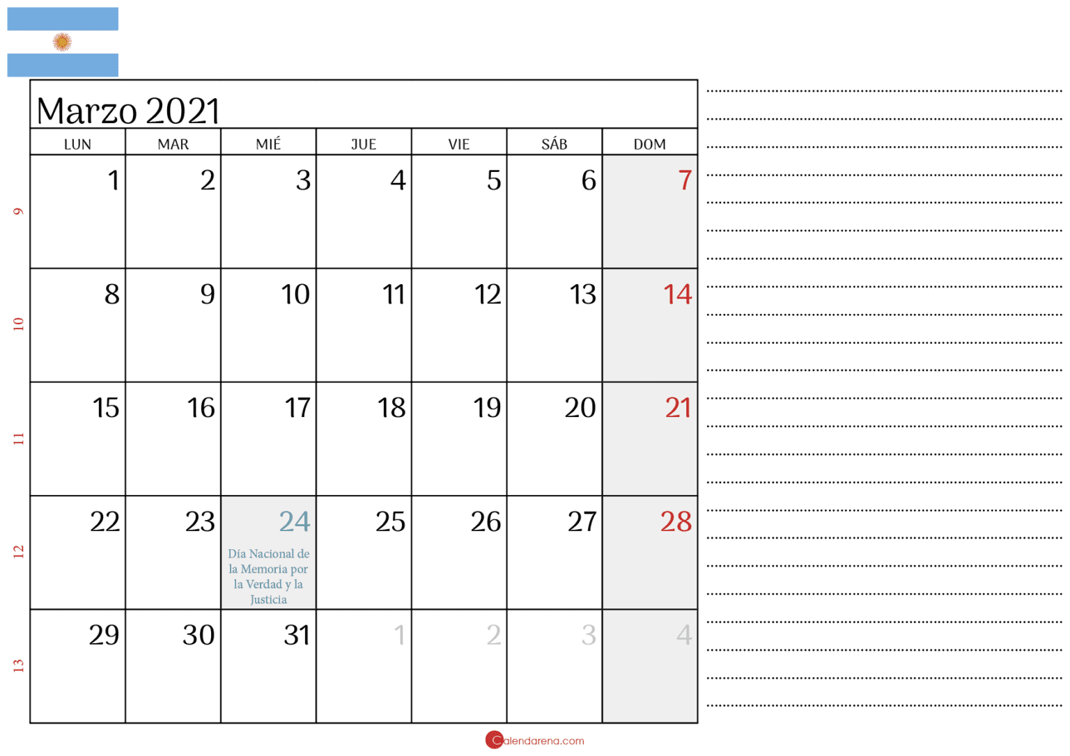 Calendario Marzo 2021 Para Imprimir Argentina - Bank2home.com