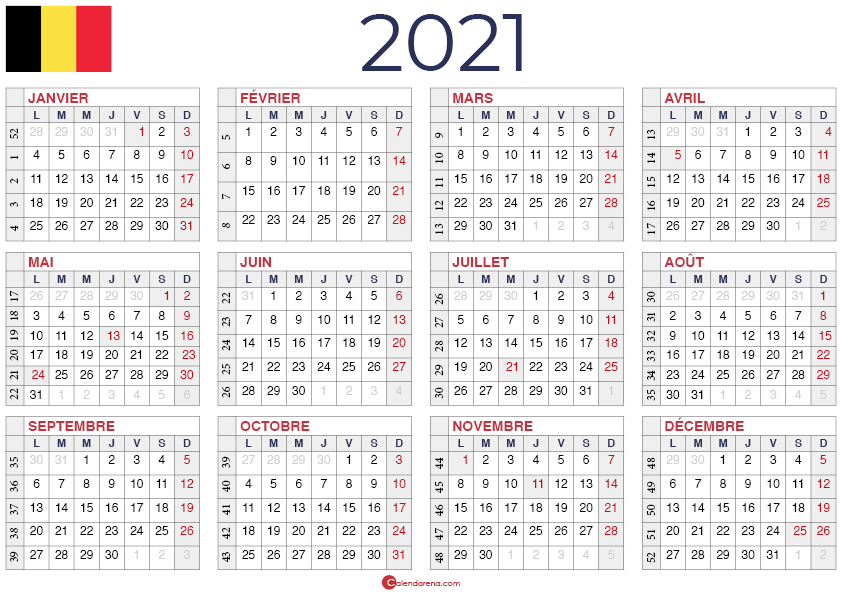 calendrier 2021 avec semaine belgique
