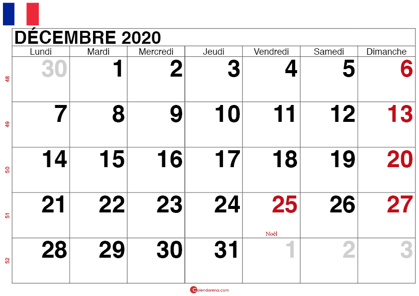 calendrier decembre 2020 France_grand